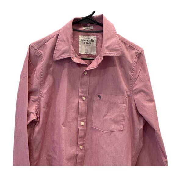 Abercrombie & Fitch Mens Muscle Fit Pink Button Up LongSleeve Shirt Size L Moose - Picture 2 of 7